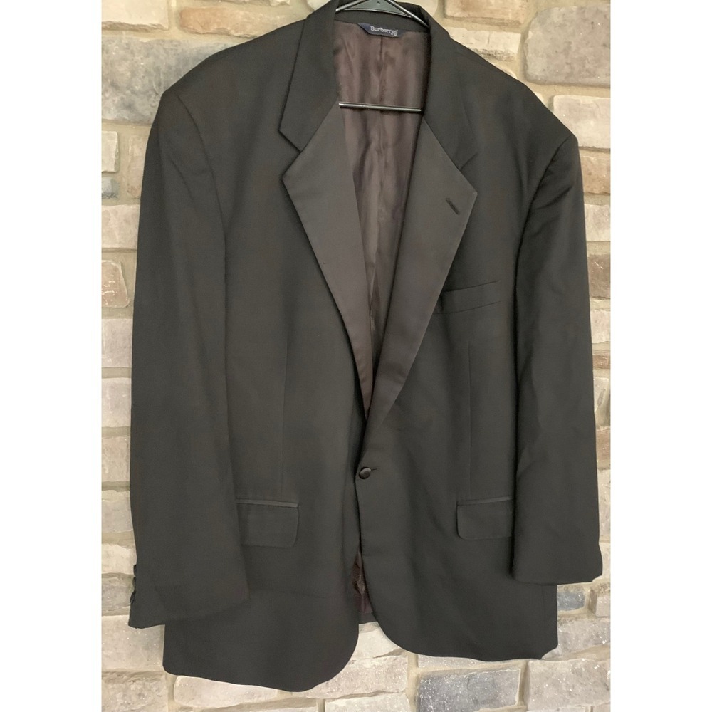 Burberrys Vintage Black Suit Jacket Wool Satin Lapel 90s Luxury Old Money-50L